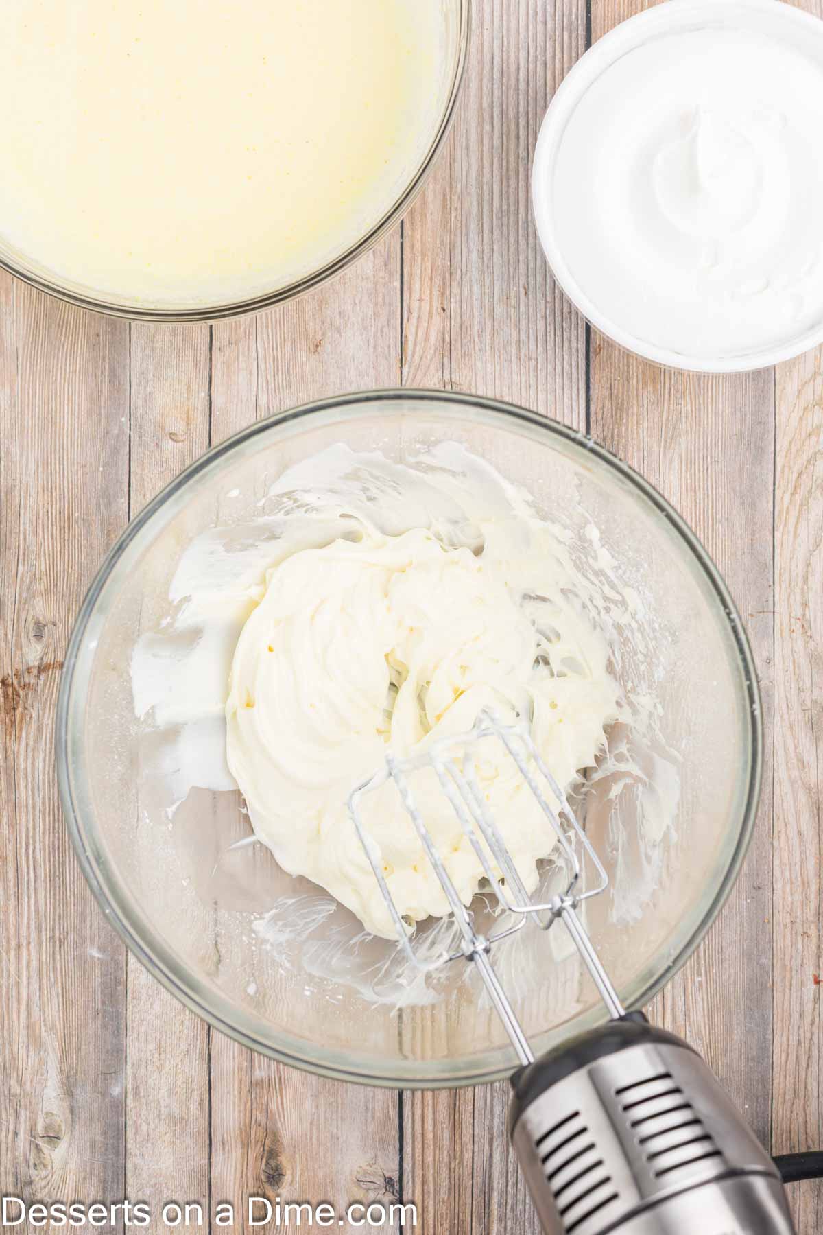 Cream cheese mixture in a bowl.