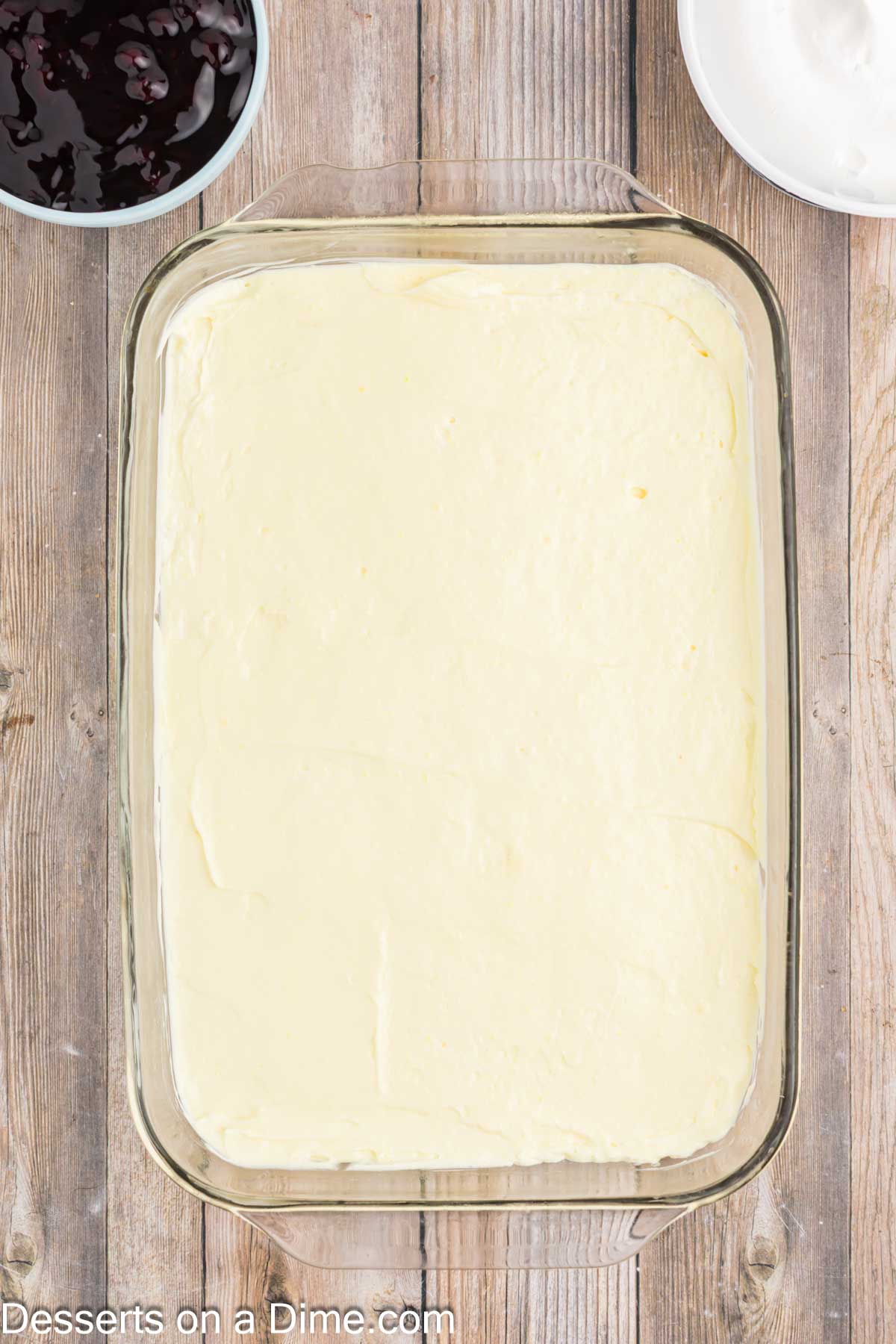Pudding mixture layered over graham cracker crust.