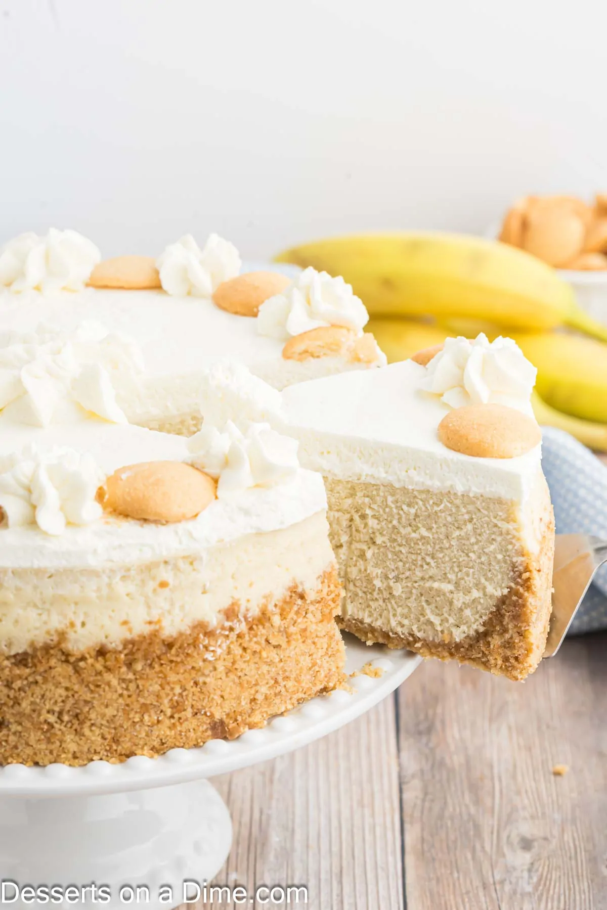Cheesecake sliced and served.