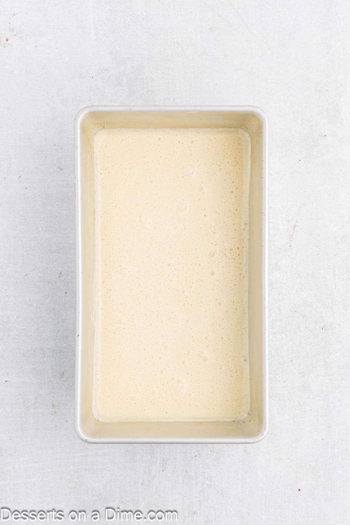 Ice cream mixture in pan ready to freeze.