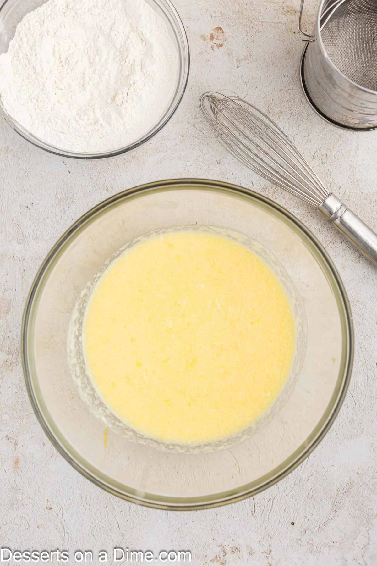 Batter in a mixing bowl.