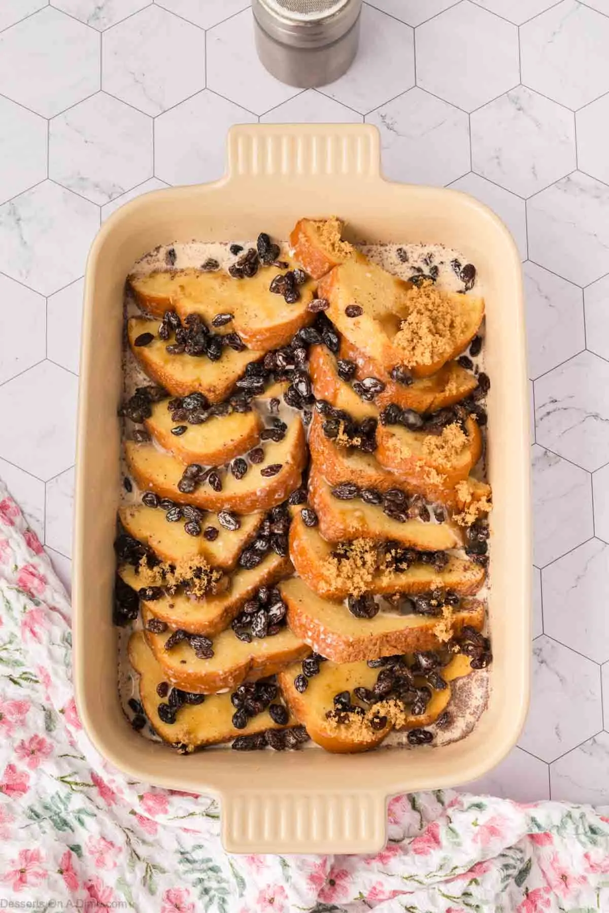 Mixture poured over bread.