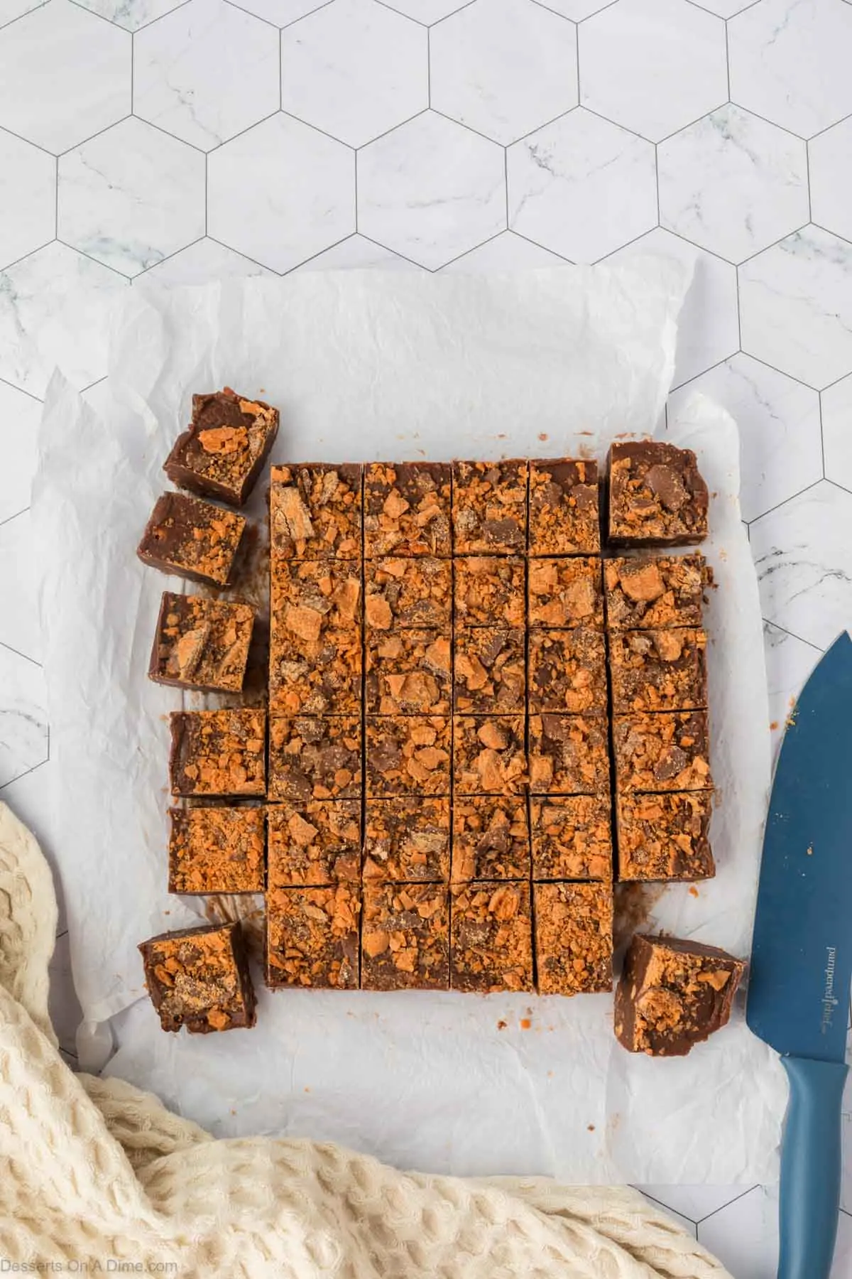 Fudge cut into squares.