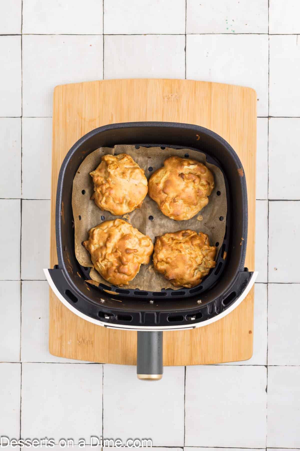 Apple Fritters golden brown in the air fryer. 