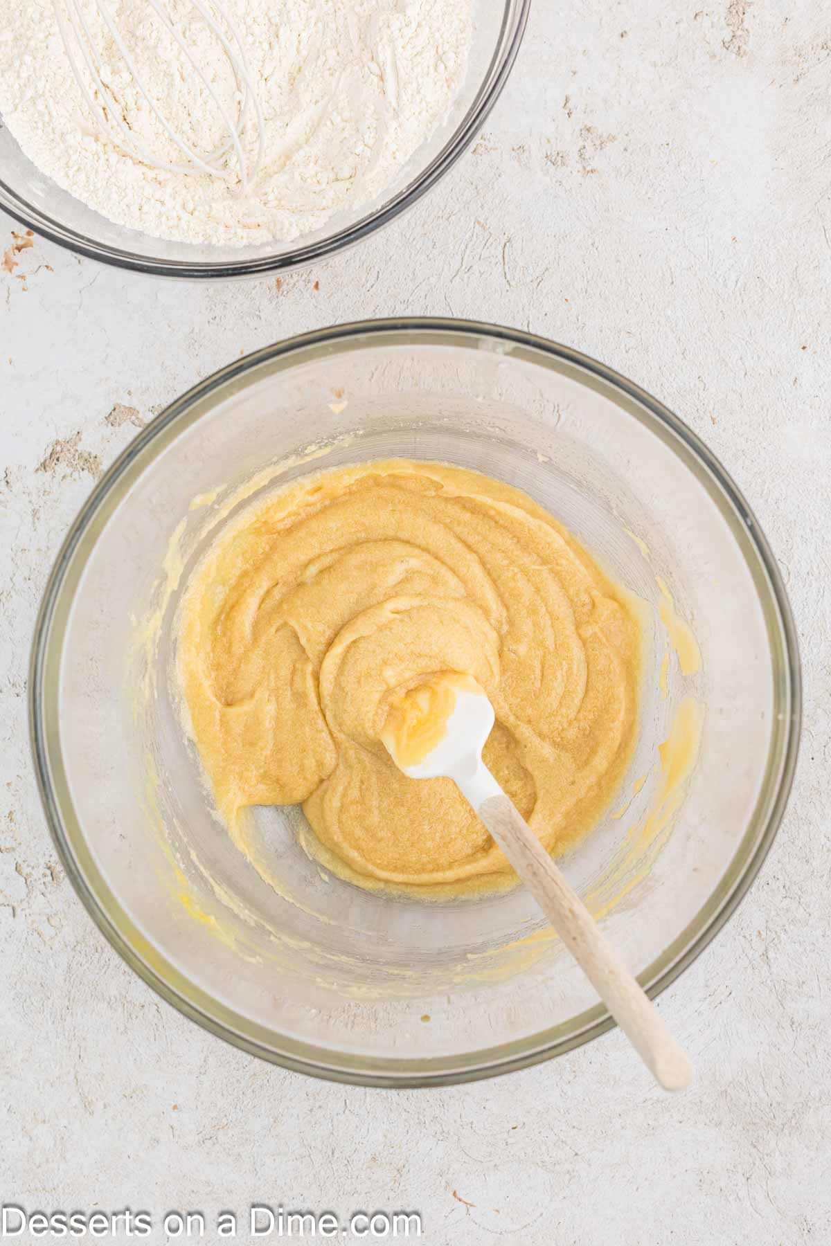 Butter and brown sugar combined in a bowl. 