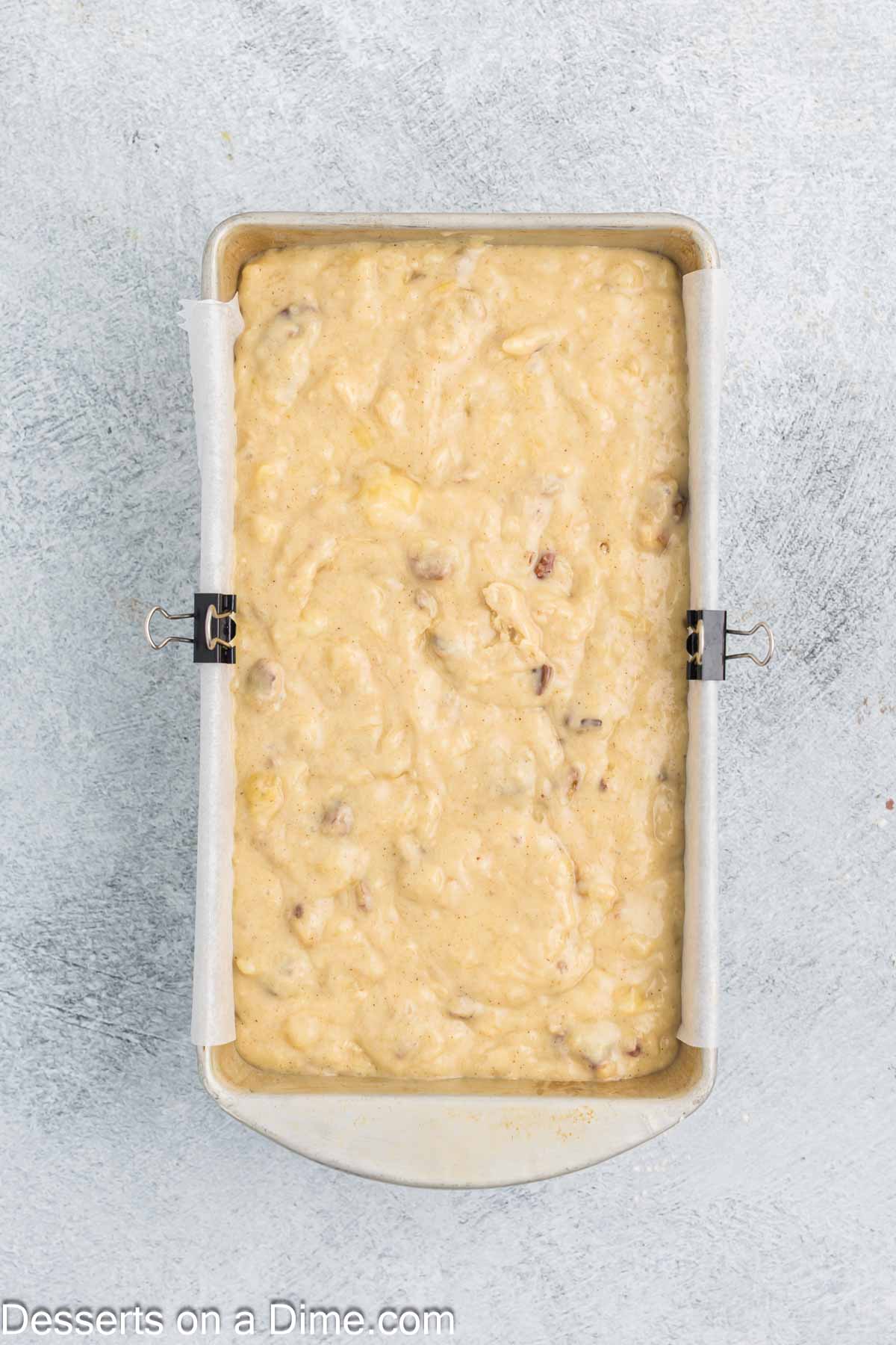 Batter spread into loaf pan. 