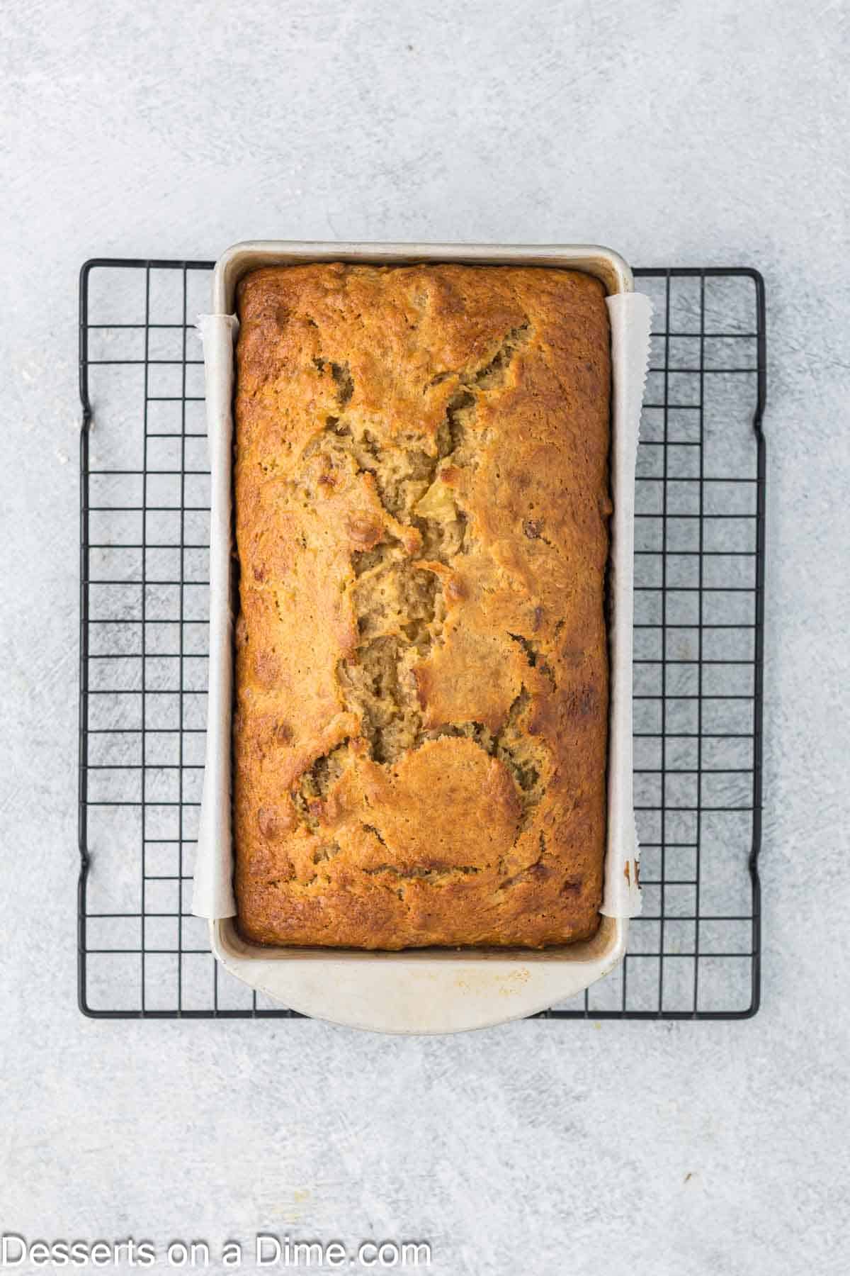 Banana Pineapple bread cooling on wire rack. 