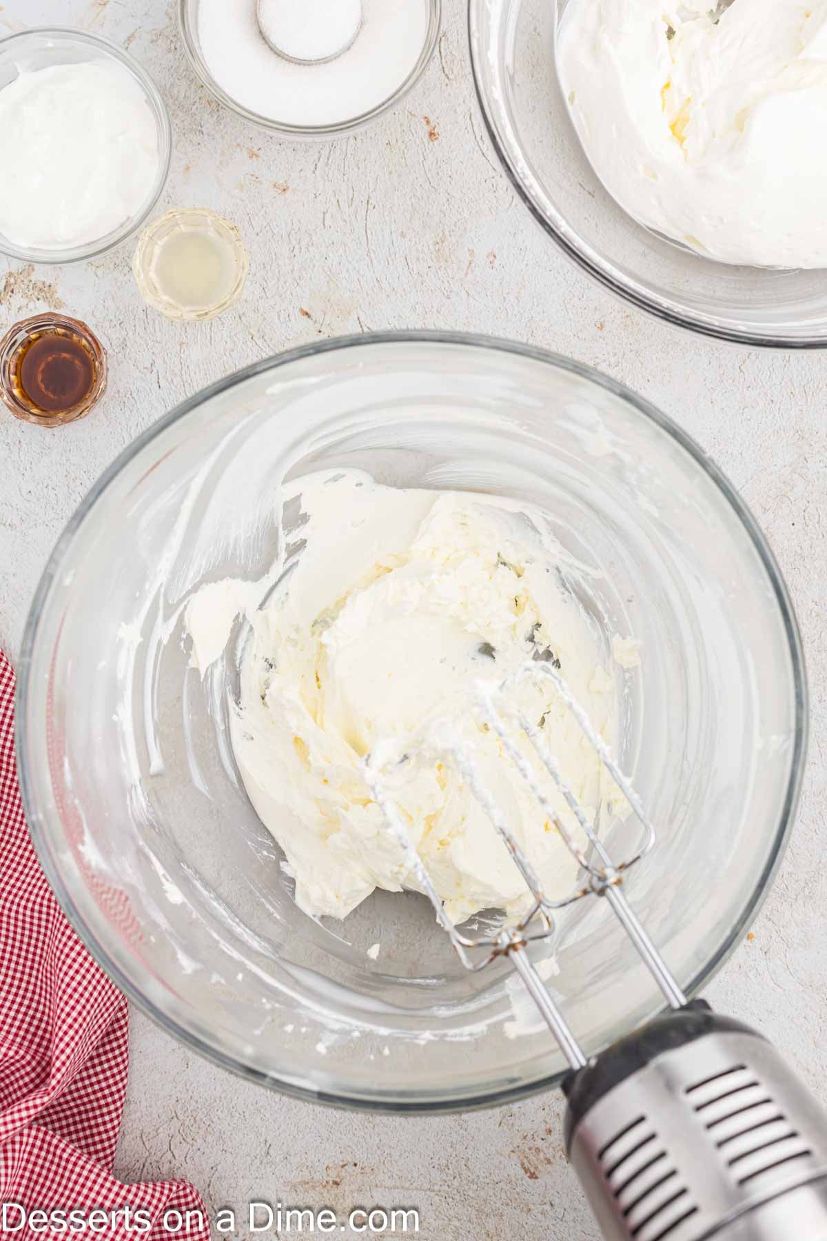 Cream cheese beat until fluffy. 