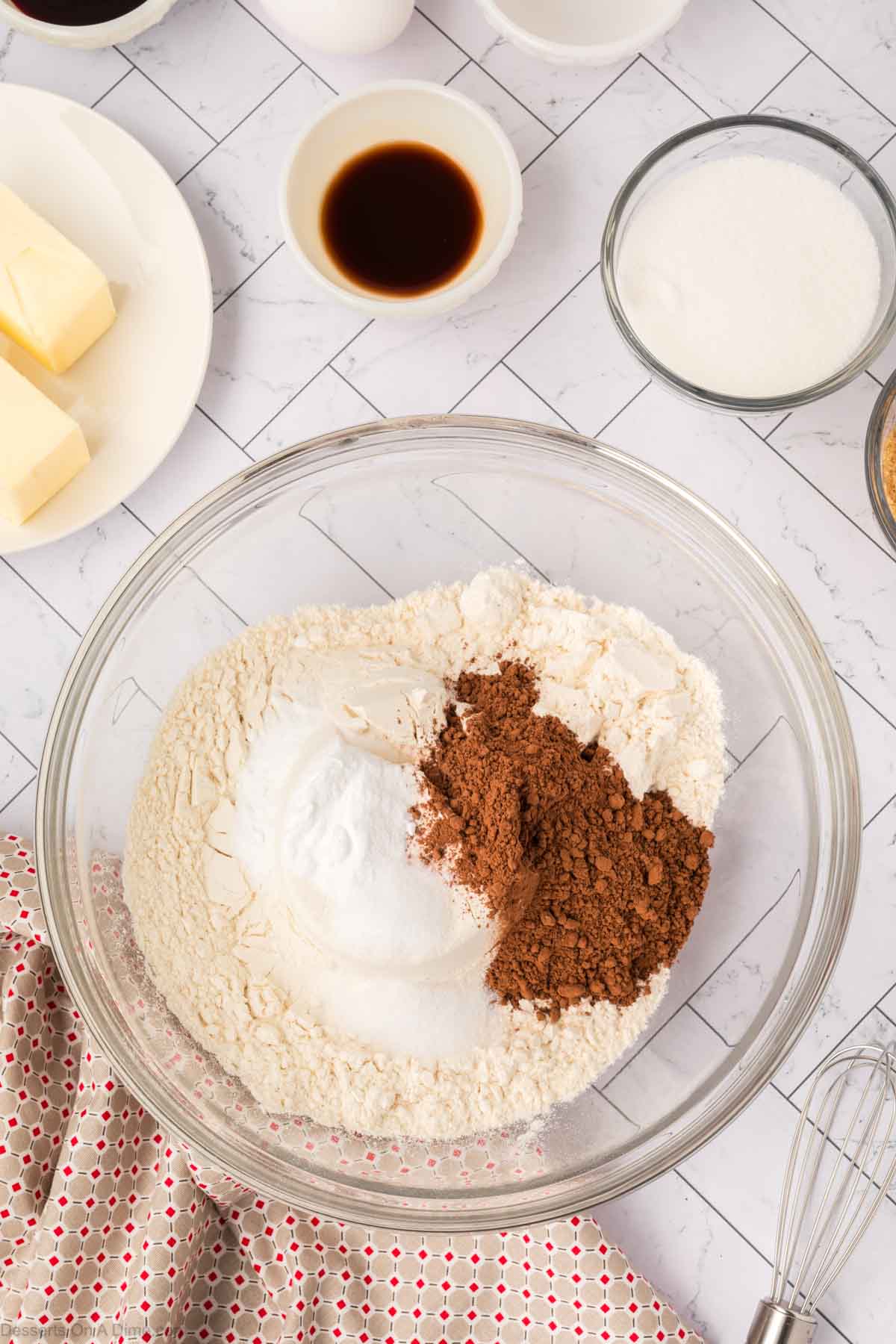 Mixing bowl with dry ingredients.