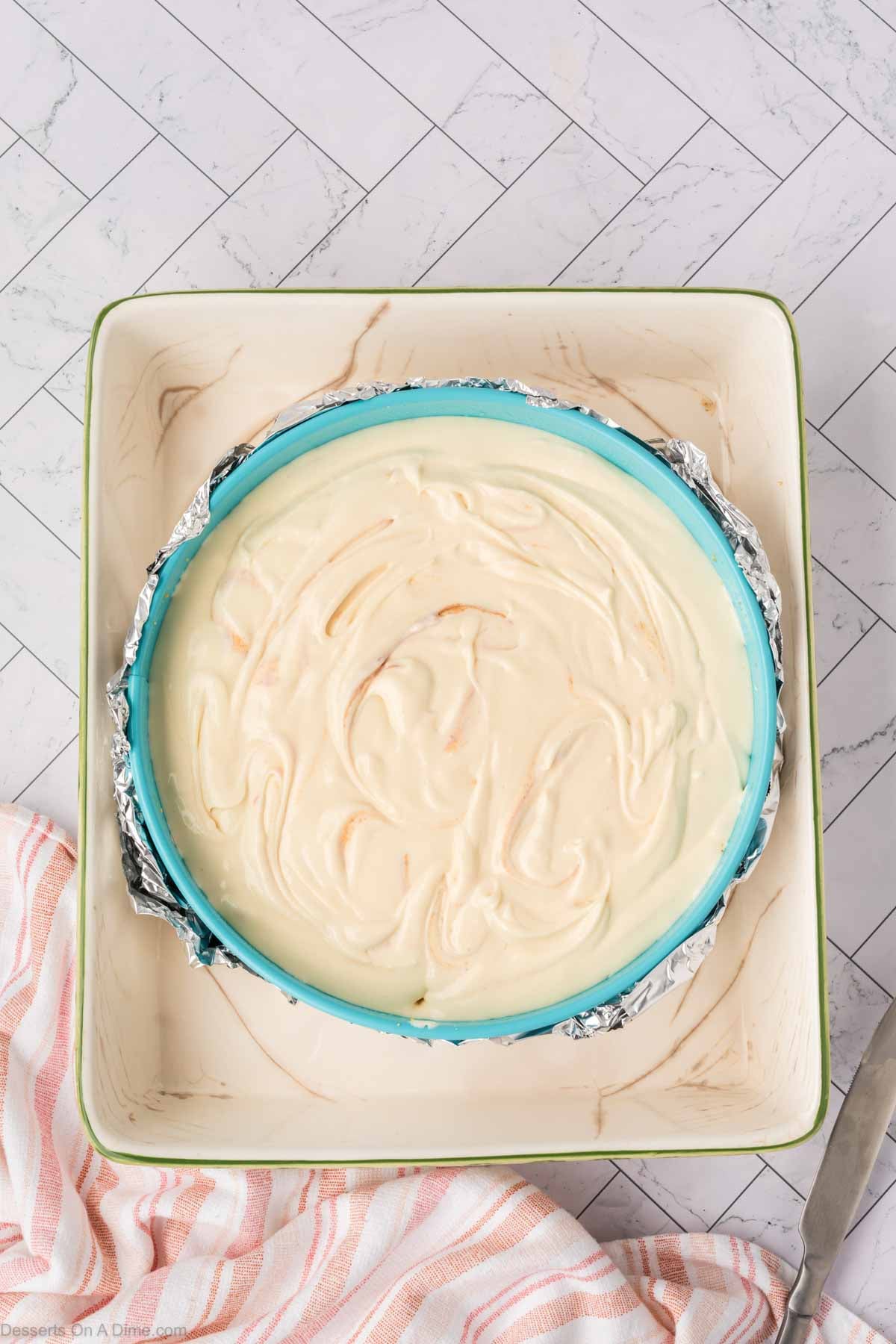 Cheesecake swirled and ready to bake. 