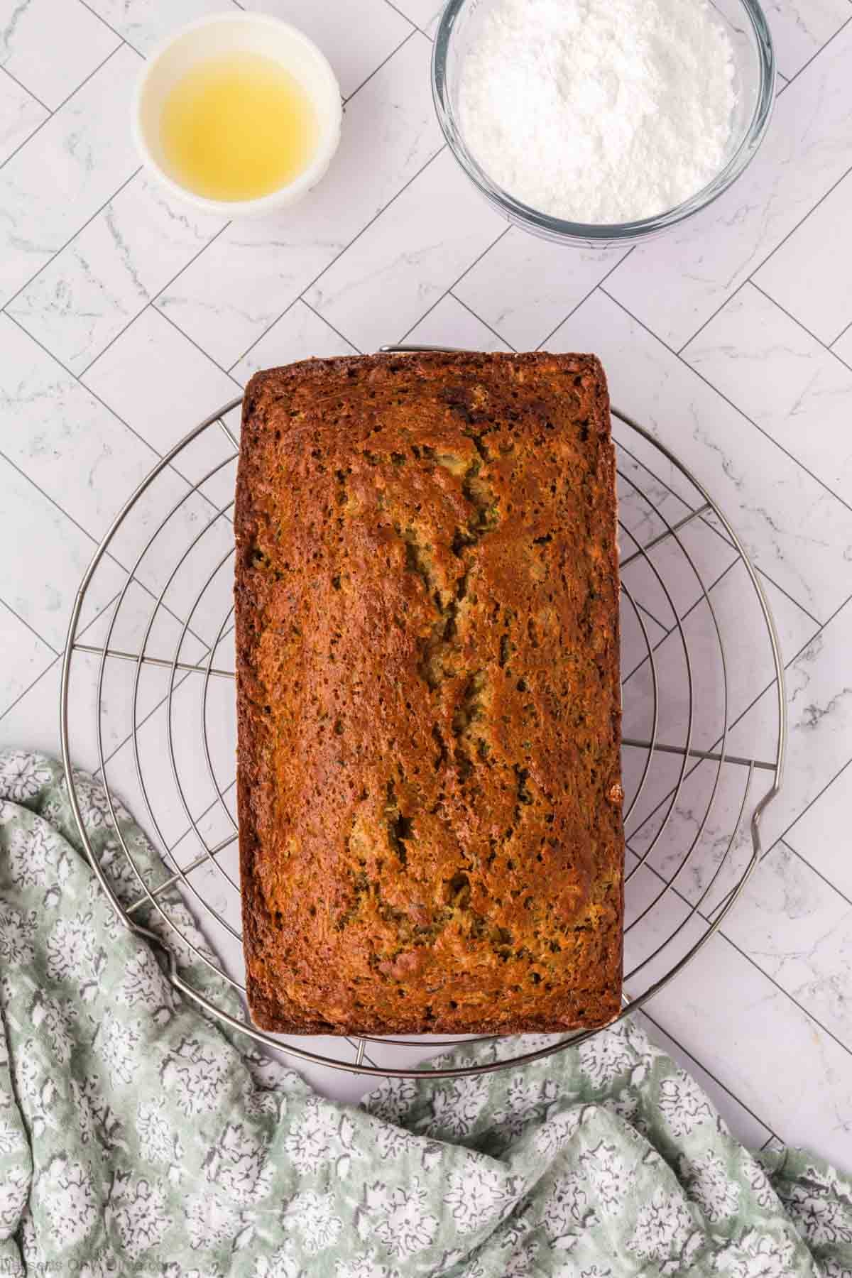Bread cooling on wire rack. 