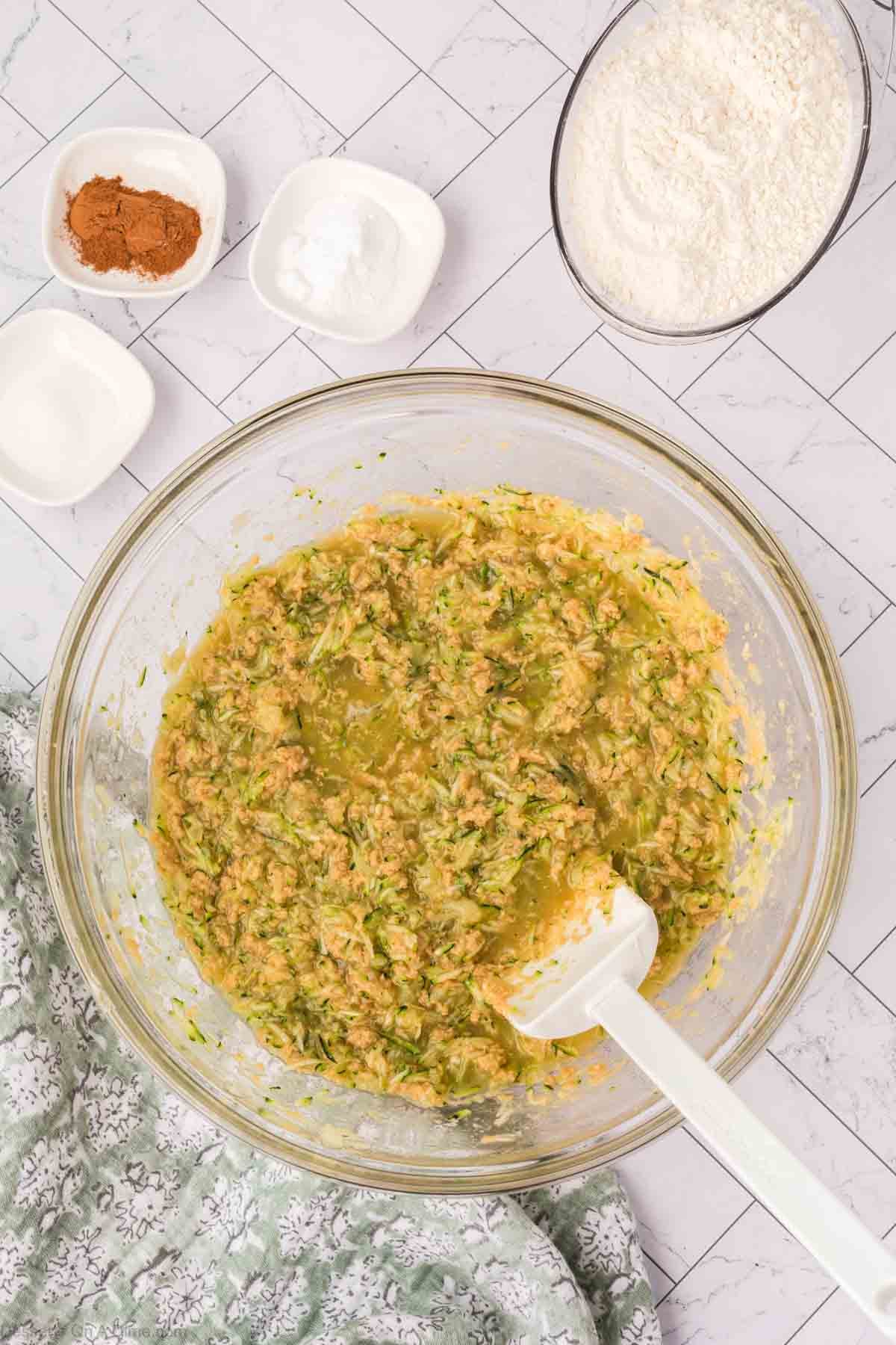 Batter combined in mixing bowl. 