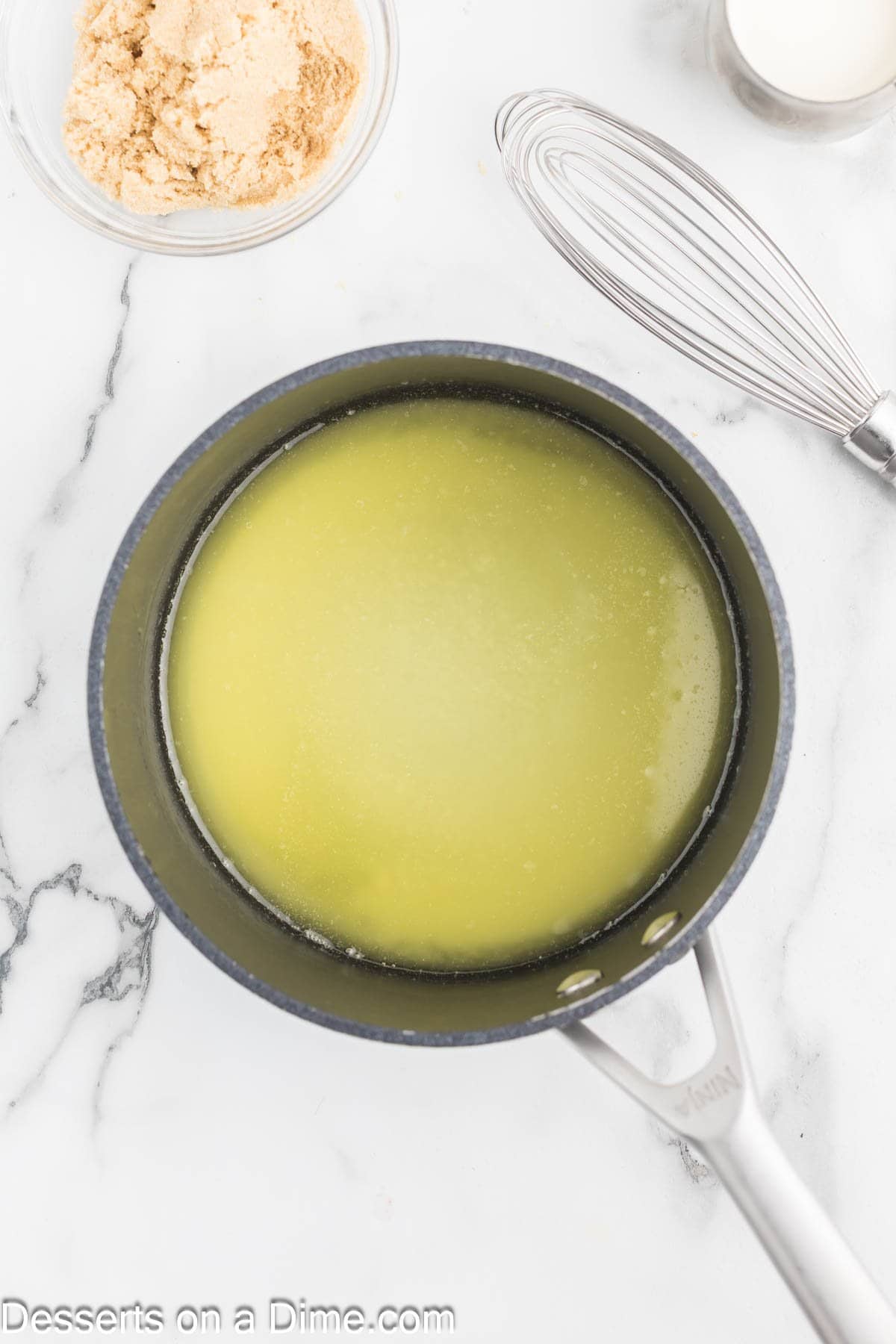 Melted butter in saucepan. 