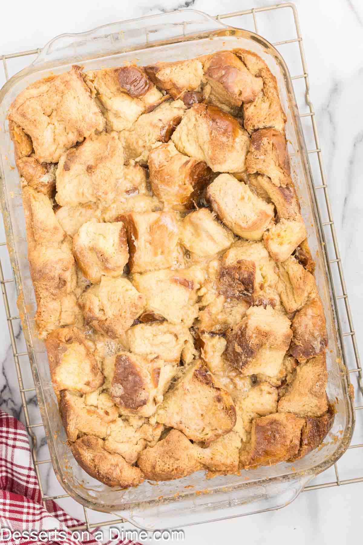 Caramel Bread Pudding in baking dish. 