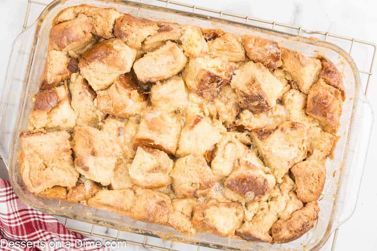 Caramel Bread Pudding in a baking dish. 