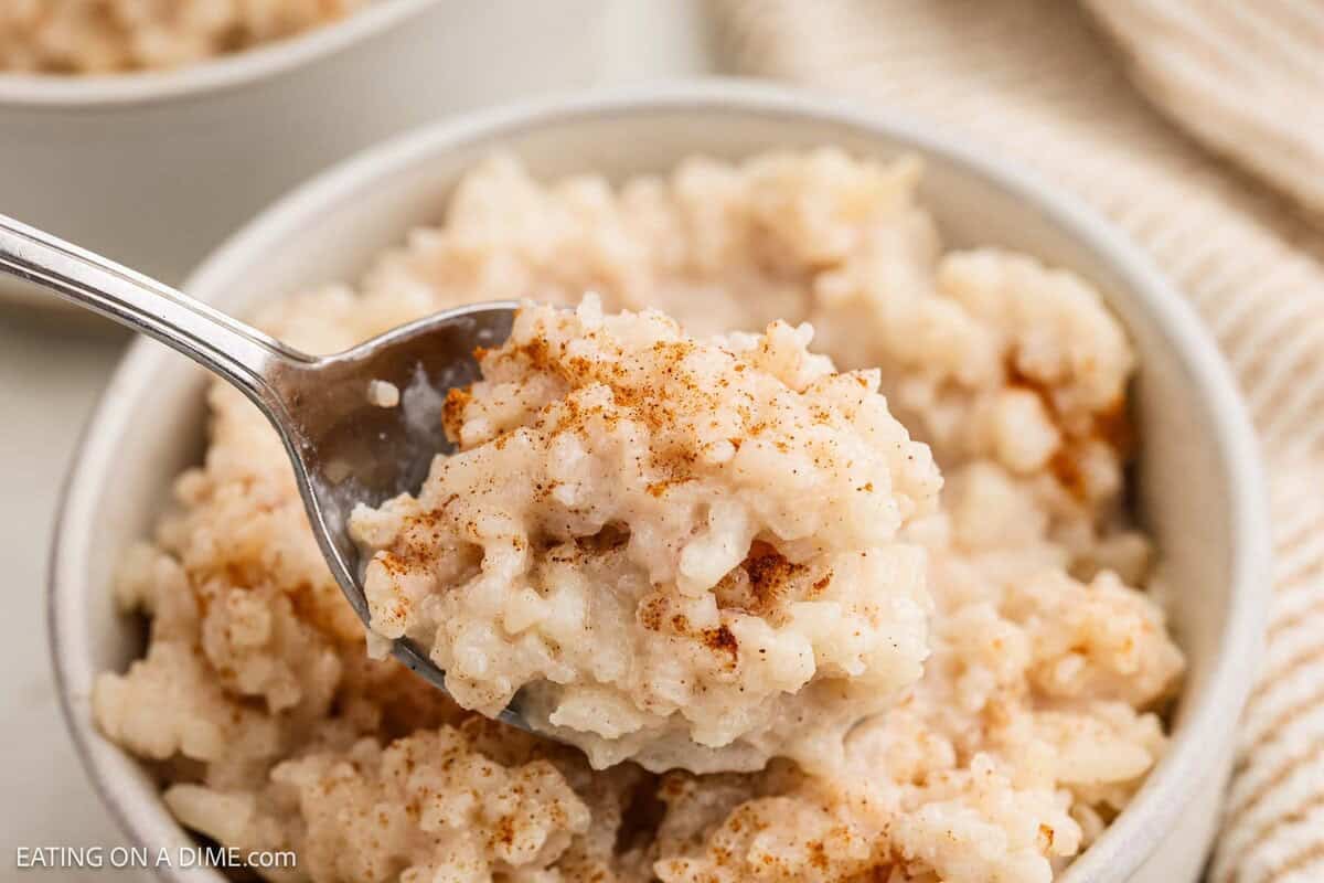 Crock Pot Rice pudding in a bowl. 