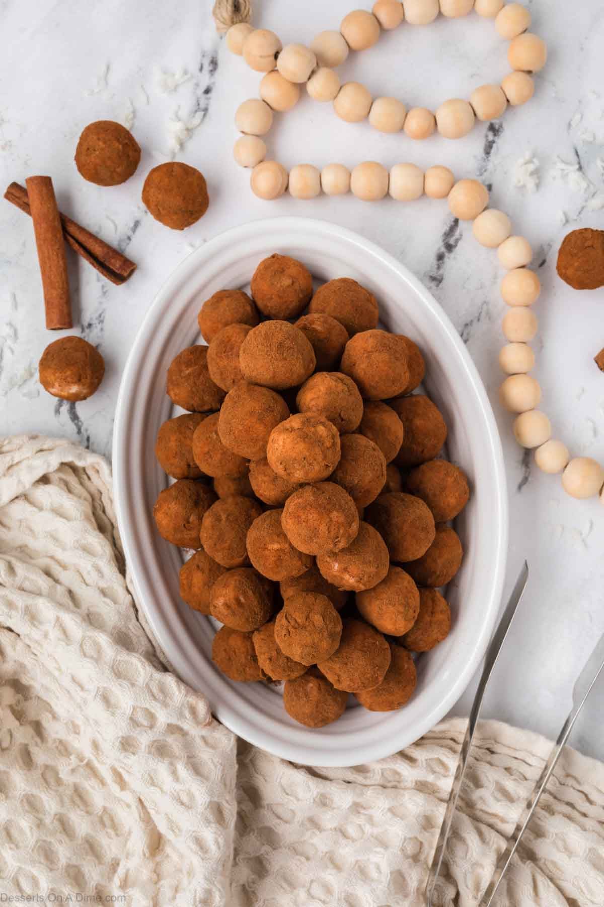 Serving bowl with Irish Potato Candy. 