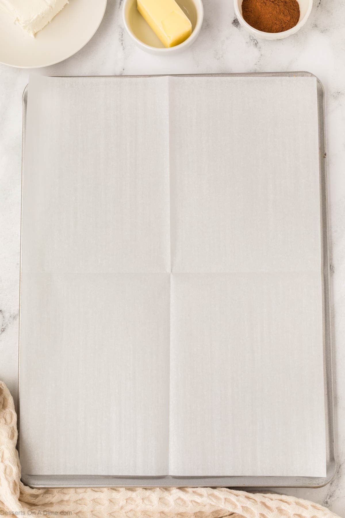 Sheet pan with parchment paper. 