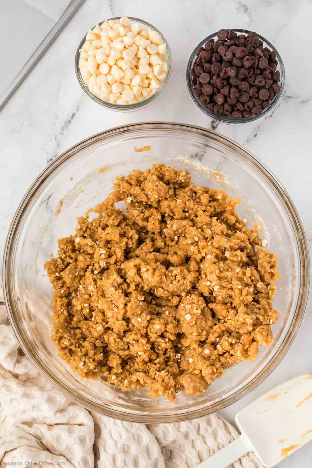 Dry ingredients added to butter mixture. 