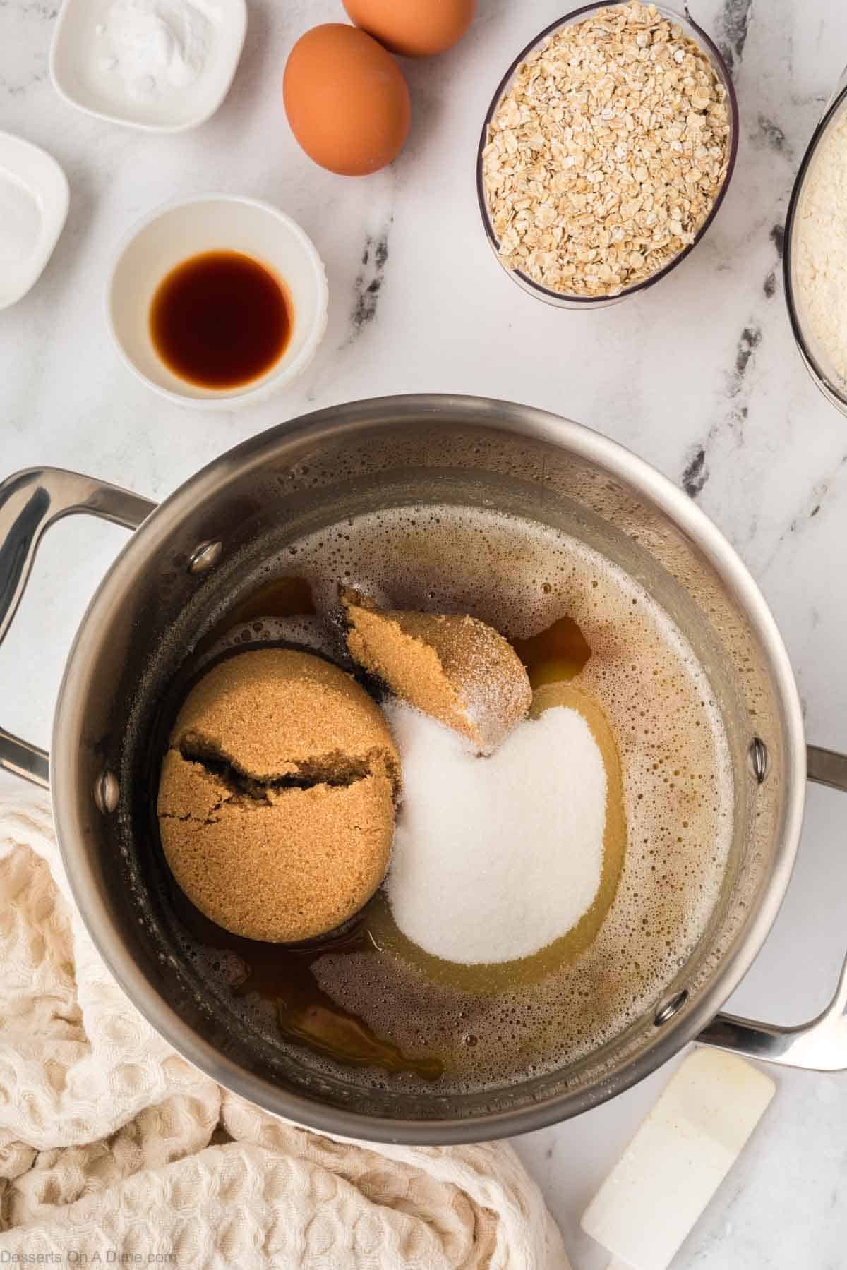 Sugar added to melted butter. 