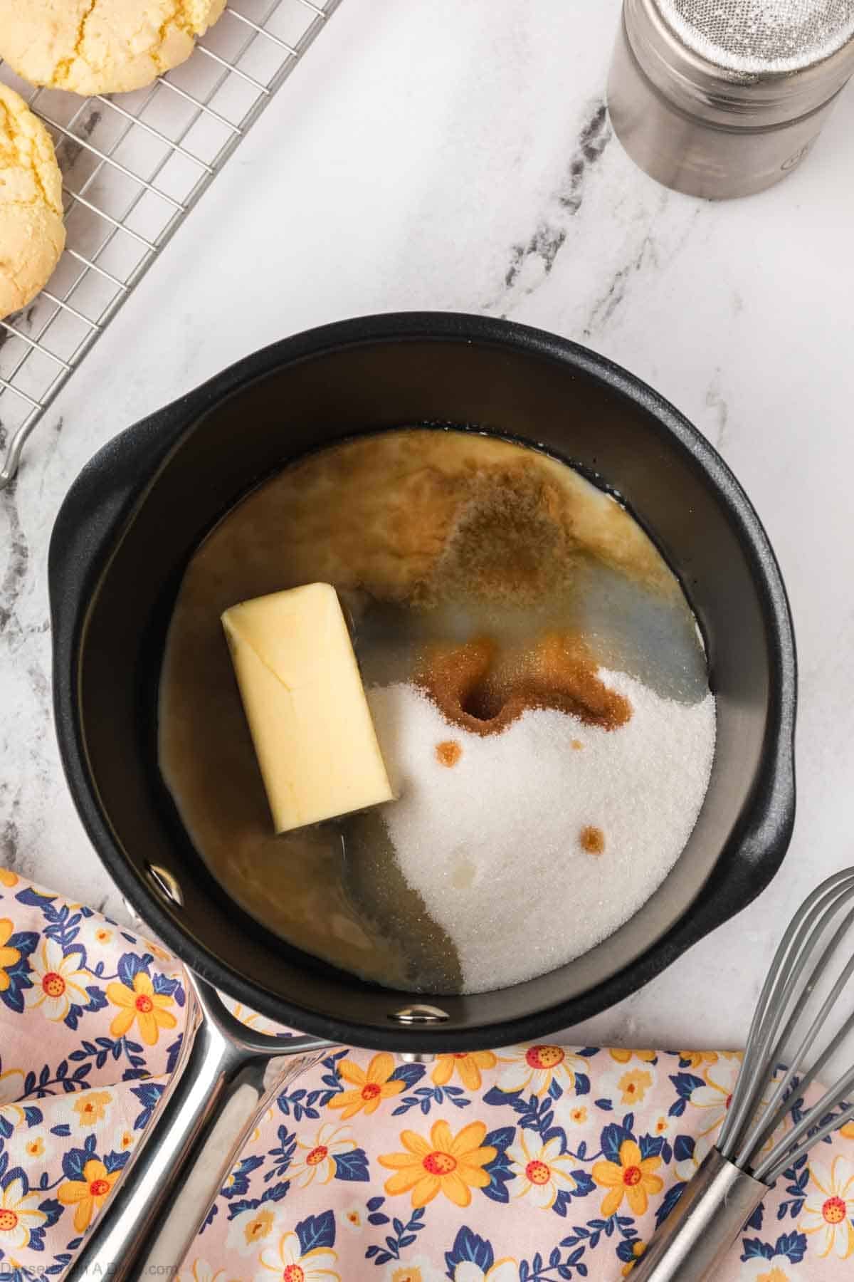 combining the glaze ingredients in a large saucepan