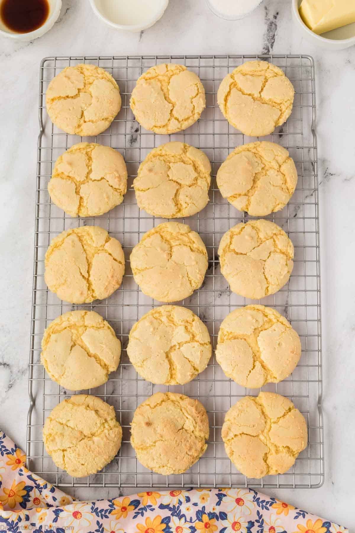 baked butter cake cookies on a wire rack
