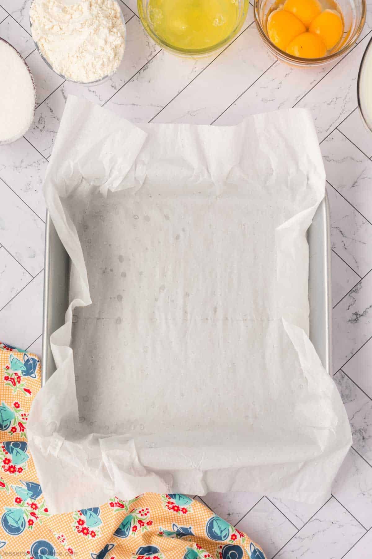 Parchment paper lined pan. 