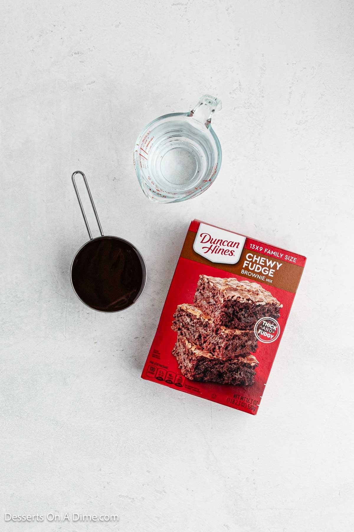 Ingredients - water, brownie mix, hot sauce.