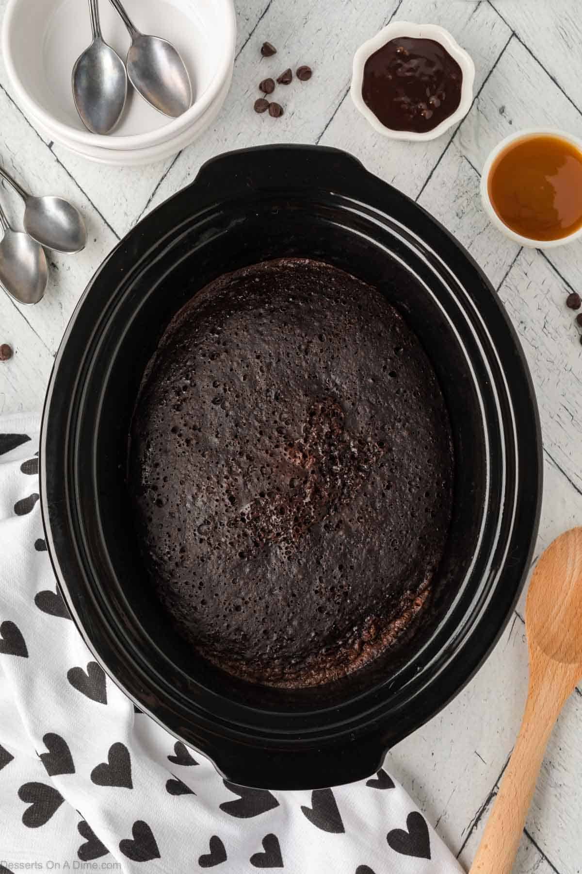 Cake cooling in crock pot. 