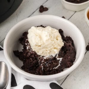 Crockpot Molten Chocolate Cake with ice cream.