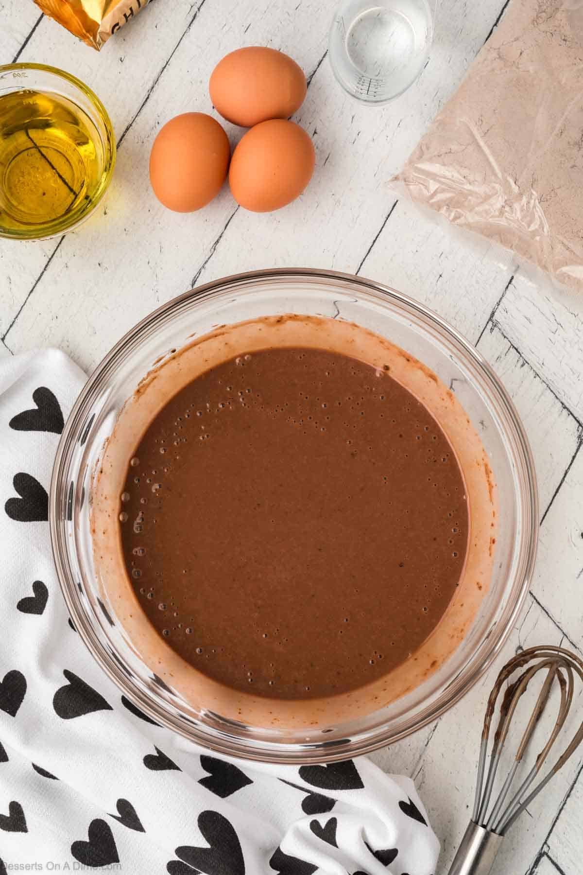 Pudding mixed together in a bowl. 