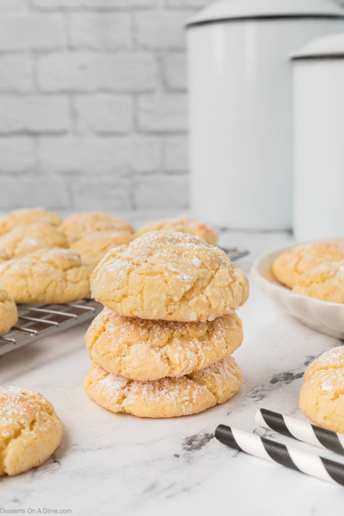 Ooey Gooey Cookies stacked together. 