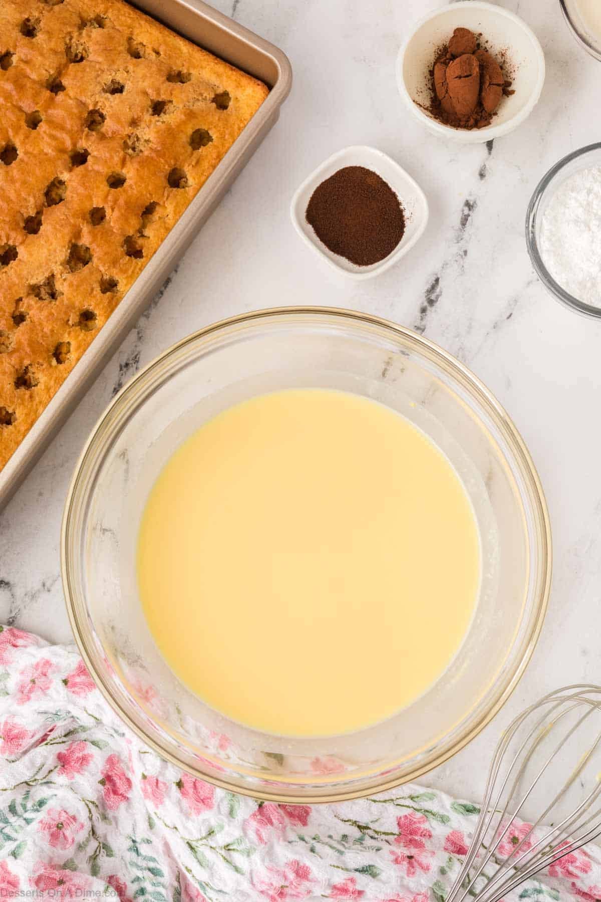 Pudding mix combined in bowl.