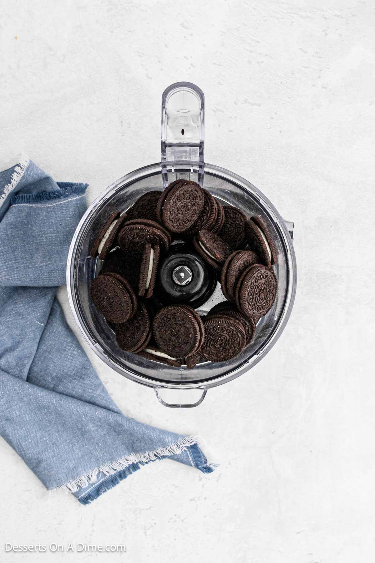 Oreo Cookies in a food processor.