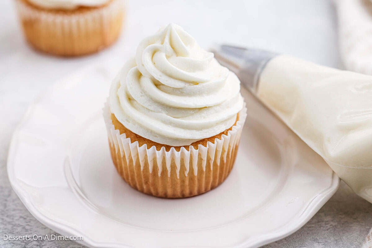 Whipped Vanilla Frosting on a cupcake. 