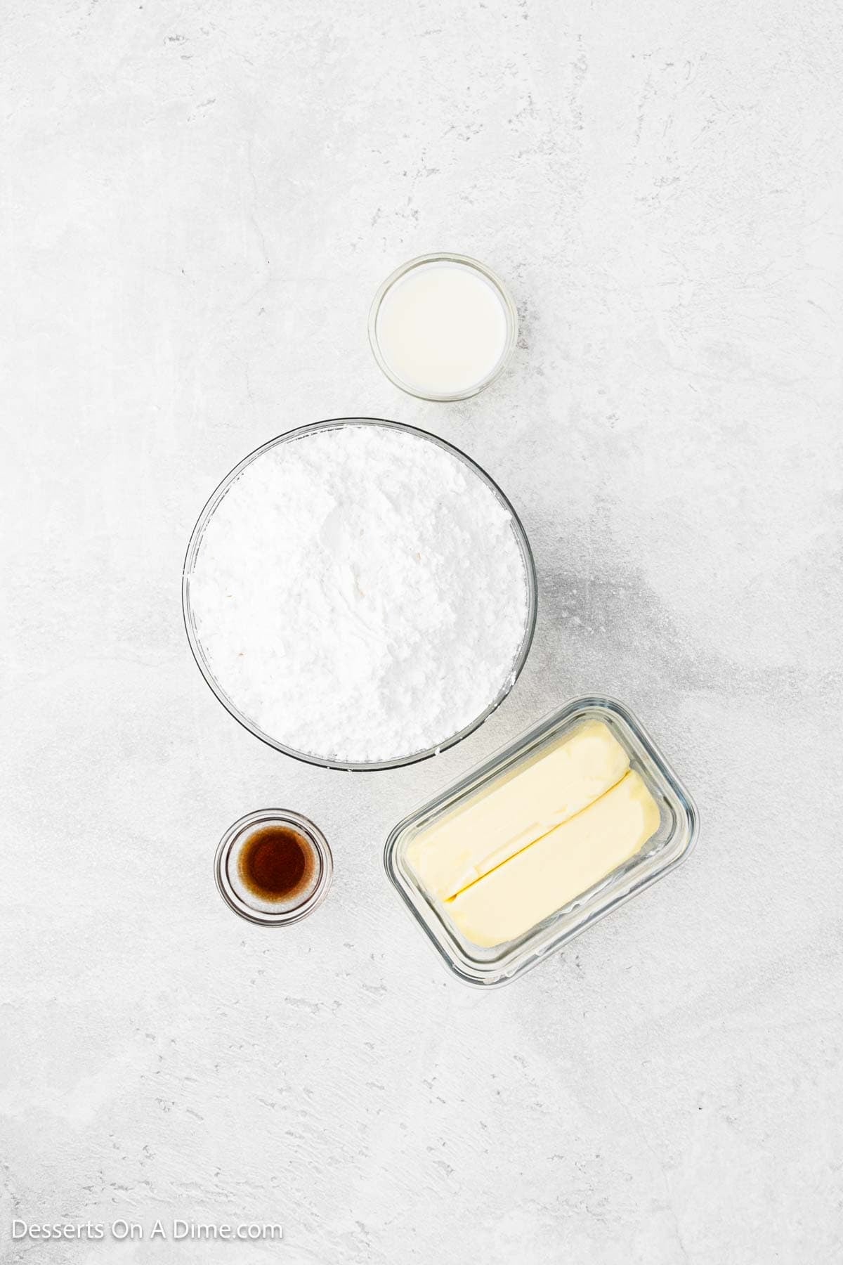 Ingredients for recipe: butter, vanilla and milk. 