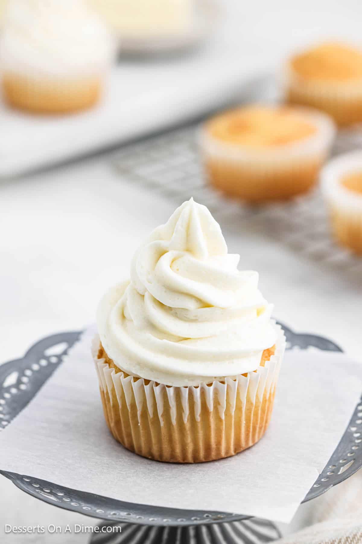 Frosting piped on a cupcake. 