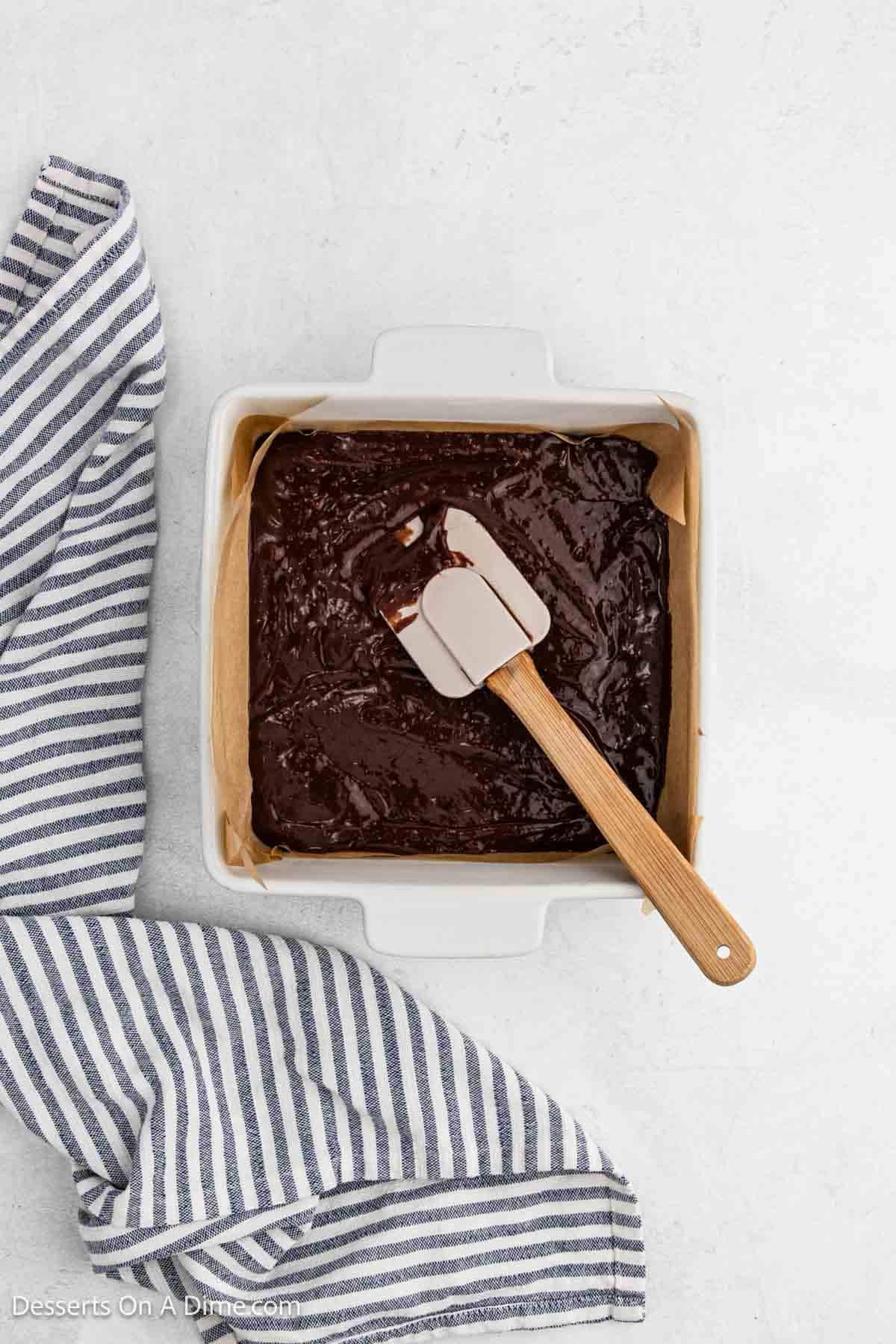 Batter spread into baking dish.