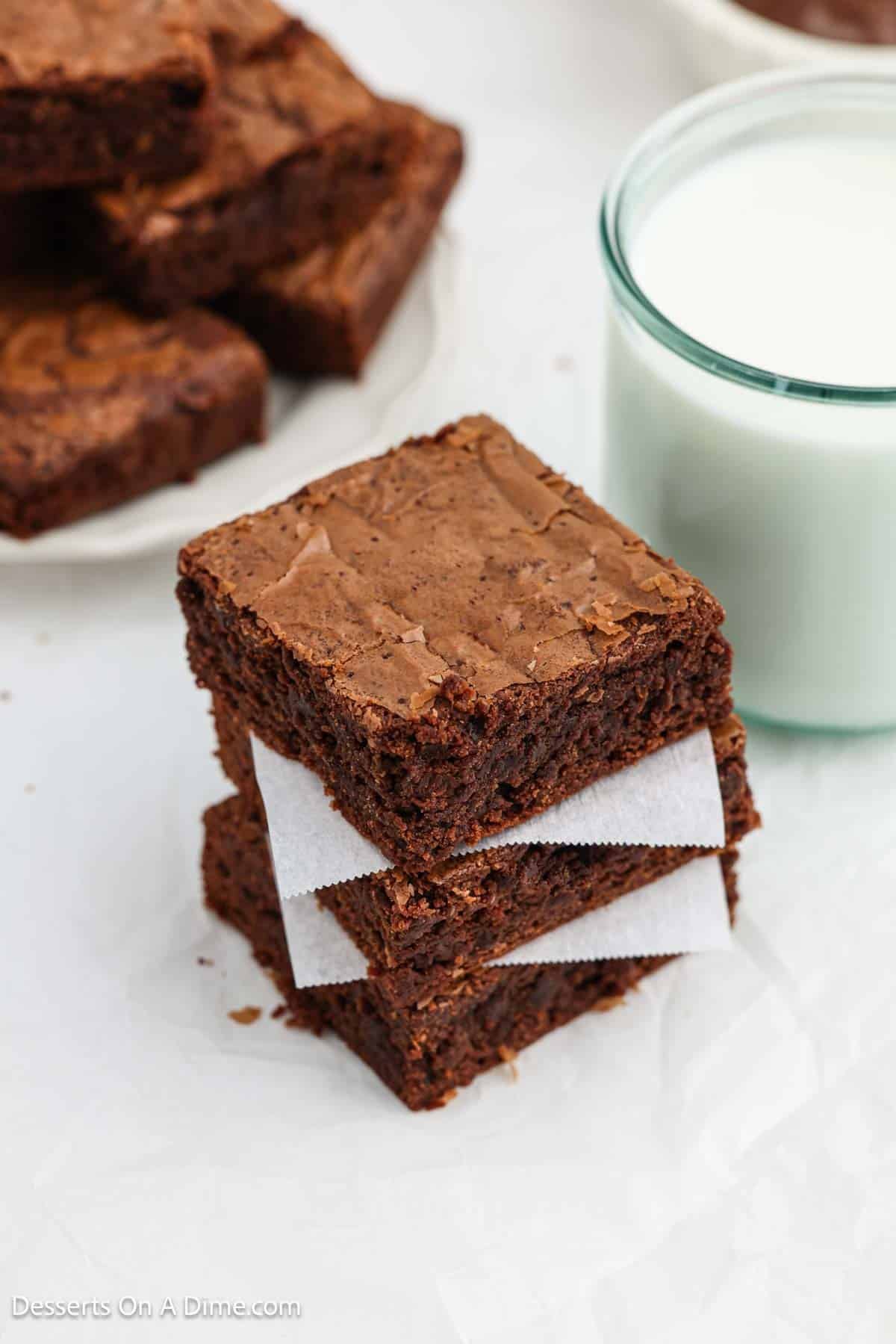 Nutella Brownies cut into bars and stacked together.