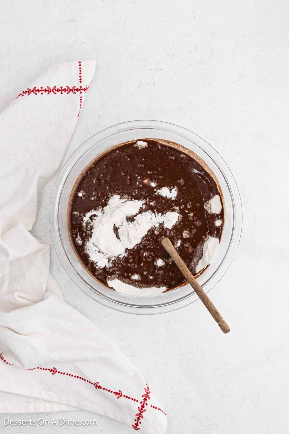 Powdered sugar folded into chocolate mixture. 