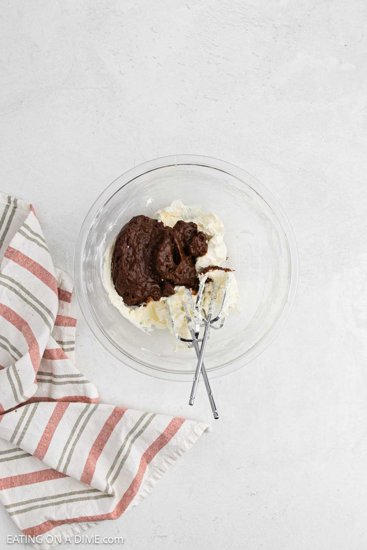 Prepared pudding folded into cream cheese mixture. 