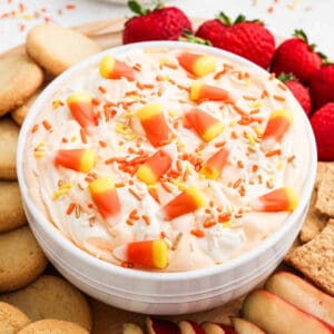 Candy Corn Dip in a bowl ready to be served.